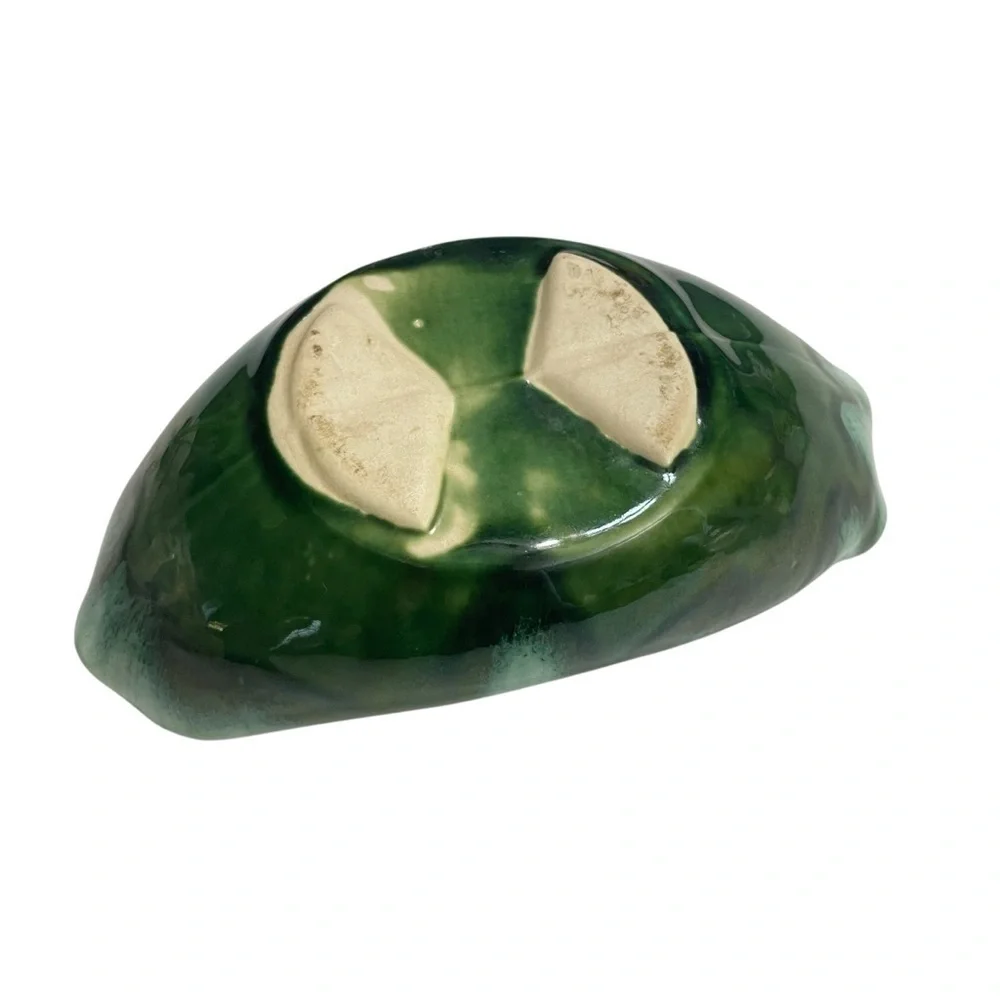 Vintage Green Ceramic Leaf Dish Bowl – Mid-Century Modern Planter Decor Bowl